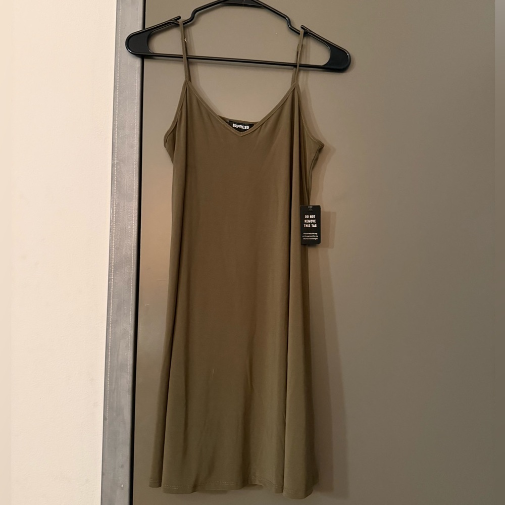 Express Olive Slip Dress - V-Neck